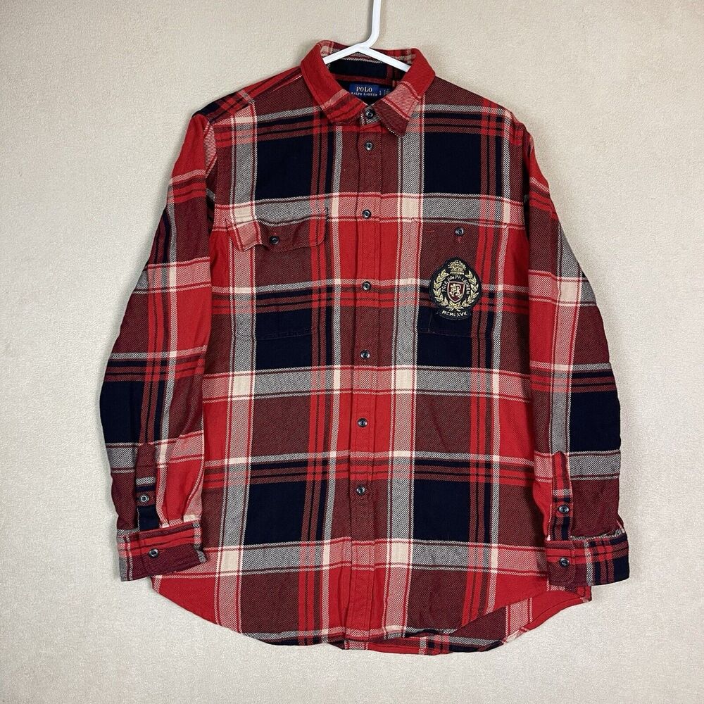 Ralph Lauren Shirt Mens Large Red Plaid Flannel Button Casual Long Sleeve Adult